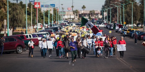 Mexicali Resiste protesters marching