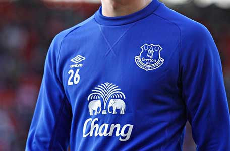 Everton Player Wearing Jersey with Chang Beer Logo