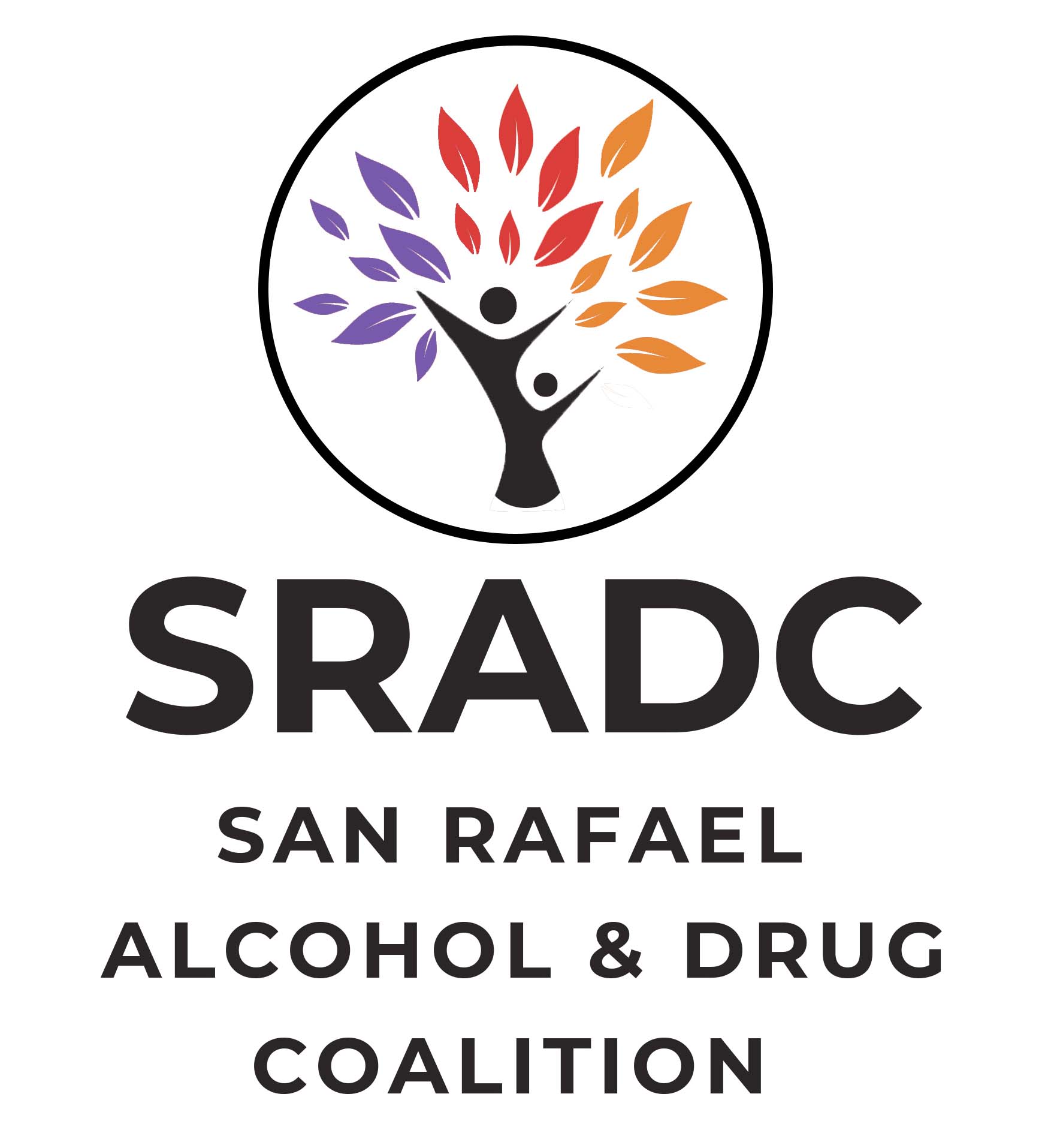 a tree with multicolored leaves underneath which it reads "SRADC San Rafael Alcohol and Drug Coalition"