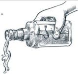 a drawing of a hand pouring out a whiskey bottle.