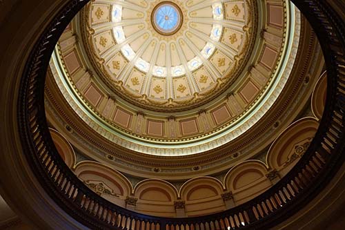 A shot of the Sacramento capitol dome from within looking ujp