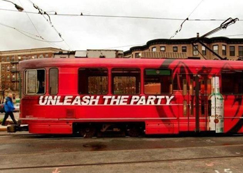 Boston train wrapped in alcohol ads