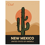 a poster with a stylized saguaro cactus in front of a sun and the words "visit new mexico"