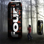 A large alcopop can threatens a teenager (Eric, to be specific) in a dark forest)