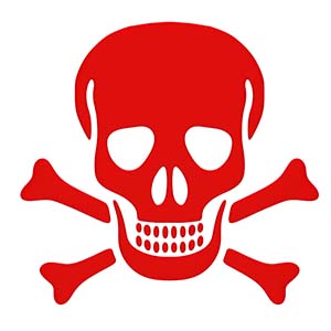 Red skull and bones isolated on a white background